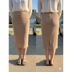 Vintage Perception Ribbed Knit Midi Skirt Beige Tan ILGWU Union Made Size S